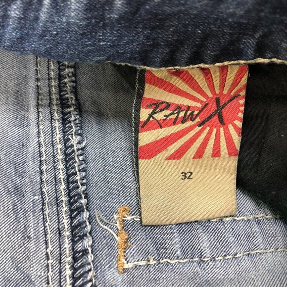 Raw X Mens Jeans 32 Distressed Contrast Double Stitching Stretch Med Dark Wash - Picture 4 of 11